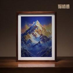 铜师傅 手工錾刻 铜雕画《日照金山（桌面）》书房摆件装饰画