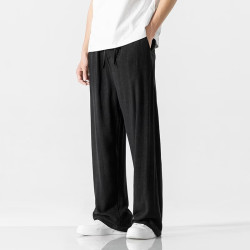 柯诗曼 亚麻材质 宽松直筒 黑色 3XL 男士休闲裤