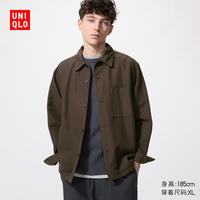 优衣库 男装女装棉麻衬衫式茄克/长袖外套夹克482443 38 深褐色 XL