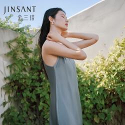 金三塔 真丝睡衣女100%桑蚕丝性感居家可外穿真丝吊带裙睡裙丝绸睡衣 雾霾蓝 M
