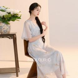 三彩 烟光凝紫 女士新中式连衣裙 C