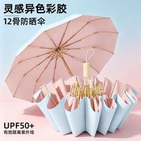 珺北 加厚彩胶12股防风防晒伞  UPF50+ 蓝粉