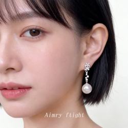 半日逅屿 春夏微镶锆石清新甜美气质优雅925银针新款大珍珠耳环耳饰女 7394银针锆石玻璃珍珠耳环
