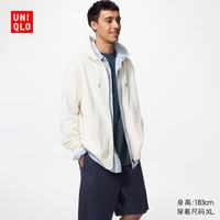 优衣库 连帽拉链运动开衫/长袖男装女装/外套卫衣/运动衫486119 01 乳白色 L