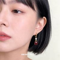 半日逅屿 港风珐琅滴釉酒红色方形几何时尚高级感手工耳饰饰品耳环货源 7420方形酒红珐琅滴釉耳环