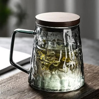 玻璃泡茶杯个人专用三件杯高档 气韵墨色茶杯500ml