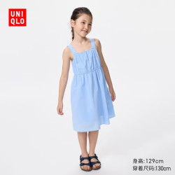 优衣库 童装女童吊带连衣裙/裙子儿童连衣裙483340 486298 488786/62粉蓝色 160