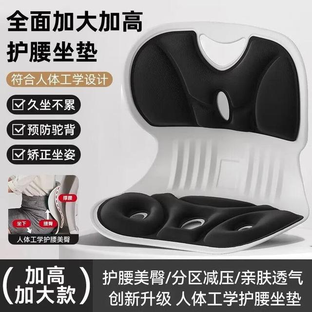 SHIZU护腰坐垫 矫正腰靠垫 人体工学护腰椅 久坐办公教室学生成人 黑色 大号