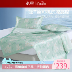 水星家纺 A类抑菌防螨印花冰丝席二/三件套空调席凉席子 风沐花意可水洗印花冰丝席150*200cm