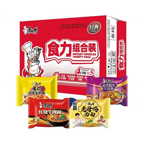 88VIP：康师傅 红烧牛肉+酸菜+番茄+老母鸡方便面 104*20袋