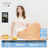 三彩 2026夏季新款圆领宽松短袖T恤简约套头衫上衣花朵印花M