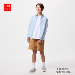 优衣库 童装男童女童休闲衬衫/长袖优衣库衬衣491605 484842/61水蓝色 160