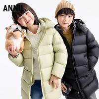 安奈儿 童装男女童长款羽绒服2025冬新款 雪柳绿 150