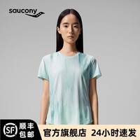 saucony 短袖女款2026新款夏季女士t恤圆领百搭透气速干上衣健身服 墨绿 L