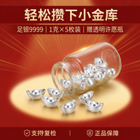 素竹 足银9999 投资收藏小元宝银摆件 1克（5个装）送瓶儿童礼物