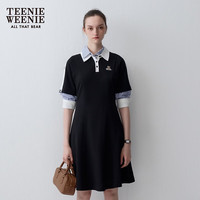 TEENIE WEENIE 小熊女装时尚简约夏季复古运动风微A撞色Polo连衣裙 黑色 S