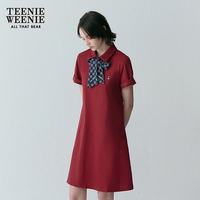 TEENIE WEENIE 小熊女装连衣裙夏季气质简约淑女学院风裙子 酒红色