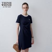 TEENIE WEENIE 小熊女装简约时尚夏季复古运动风侧缝拼接压褶连衣裙 藏青色