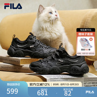 FILA 官方女鞋猫爪7代老爹鞋2026新款厚底鞋休闲鞋复古运动鞋 黑/太空银-BS 38