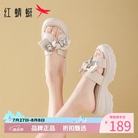 红蜻蜓 女士水钻蝴蝶结拖鞋 夏季外穿一字拖厚底凉鞋子百搭休闲半拖凉鞋