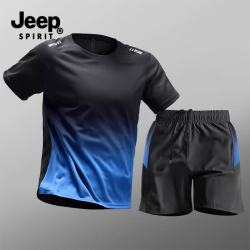 JEEP SPIRIT 冰丝速干 黑蓝 2XL 男士T恤
