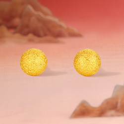 周六福 黄金耳钉女5G足金闪砂圆珠圆形耳饰 计价 0.52g