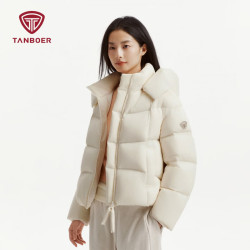 坦博尔 2026新款泡芙短款羽绒服女可脱卸帽小个子冬季保暖外套TB62350312 暖羽白 XS (155)