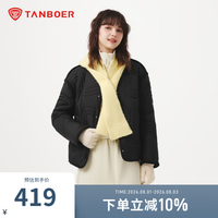 坦博尔 女子保暖绗缝羽绒服防泼水易去污面料灯芯绒拼接时尚保暖秋冬外套 黑色 S