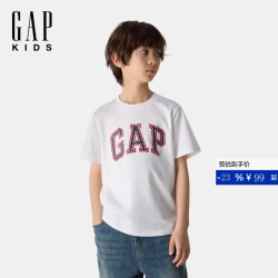 Gap 男童纯棉胶印字母logo短袖T恤儿童装上衣759433 白色 120 cm(6-7岁) 亚洲尺码