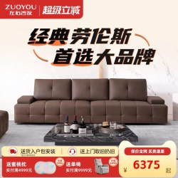 左右家私 DZY6053 真皮直排沙发 3.0米 固定位 浅奶茶色