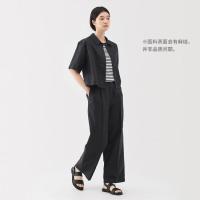 無印良品 MUJI 无印良品 女式汉麻混斜纹抽褶宽版裤