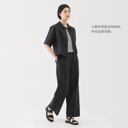 無印良品 MUJI 无印良品 女式汉麻混斜纹抽褶宽版裤