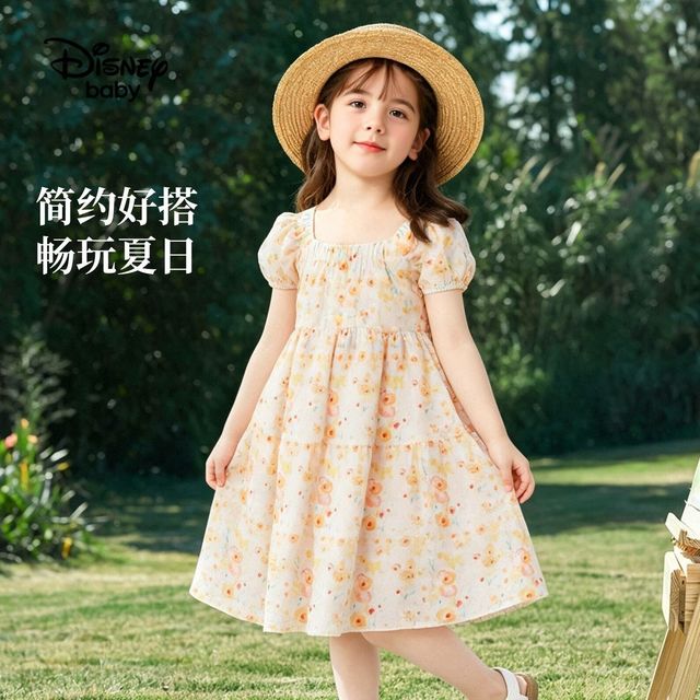 Disney baby 迪士尼童装女童连衣裙纯棉夏季薄款碎花裙宝宝裙子