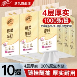 清风 棉柔亲肤 悬挂式抽纸 4层*250抽*10提(170*132mm)
