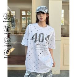 404MOBGANG 蒲熠星同款 男女防晒凉感波点印花字母烫钻短袖T恤