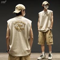 百亿补贴：男士背心 夏季ins嘻哈印花纯棉坎肩宽松运动美式圆领无袖t恤