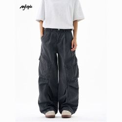 MJ STYLE 男士工装裤 美式复古褶皱街舞潮牌阔腿长裤宽松直筒