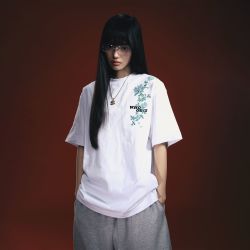 WHOOSIS 男女短袖T恤 蔷薇藤蔓刺绣