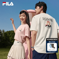 FILA 易烊千玺同款情侣针织短袖衫猫咪T恤