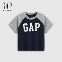 Gap 男女幼童早秋纯棉logo印花插肩袖短袖T恤893459 海军蓝 893459 110 cm(4-5岁) 亚洲尺码