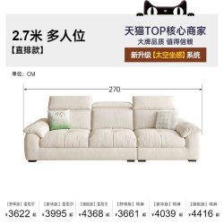 帕沙曼 1007ZF 布艺沙发 2.7米多人位 直排款 抗菌升级13防猫抓布TY24K