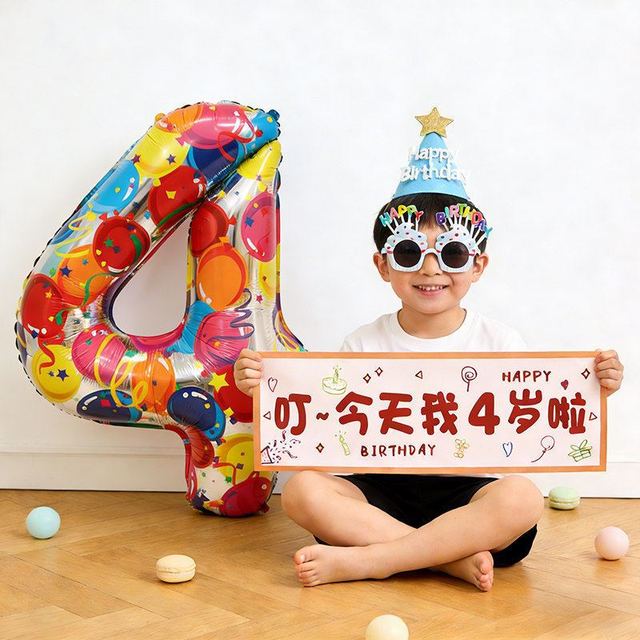 寻年味 3岁男童生日布置场景装饰男童数字气球儿童4岁快乐仪式感道具男孩