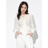 太平鸟 夏法式浪漫通勤V领女衬衫