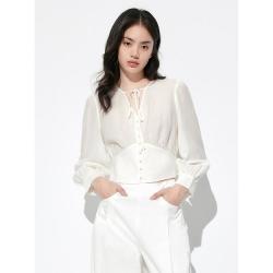 太平鸟 夏法式浪漫通勤V领女衬衫