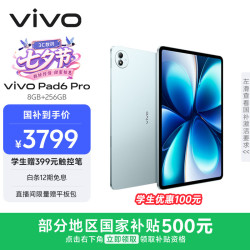 vivo Pad6 Pro 13.2英寸 平板电脑（第五代骁龙8 至尊版、8GB、256GB、WiFi版、松弛蓝）