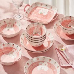 CERAMICS 草莓兔釉下彩陶瓷餐具套装 10件套