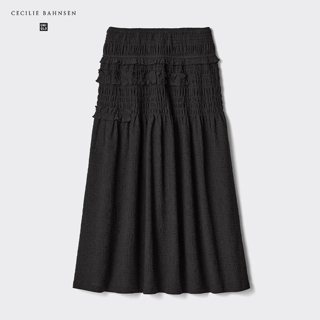优衣库 女装抽褶半身裙 黑色 XL 488089
