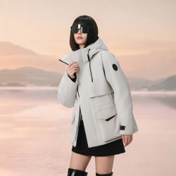 美力城 鹅绒填充 短款立领收腰 女士羽绒服
