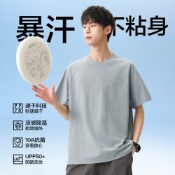 布衣传说 UPF50+凉感抗菌 雾蓝 XL 男士短袖T恤