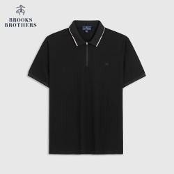 Brooks Brothers 男士夏季撞色拼接拉链polo衫